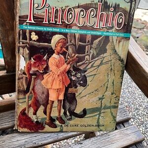 Large Pinocchio A De Luxe Golden Book. Italian classic written in 1880.